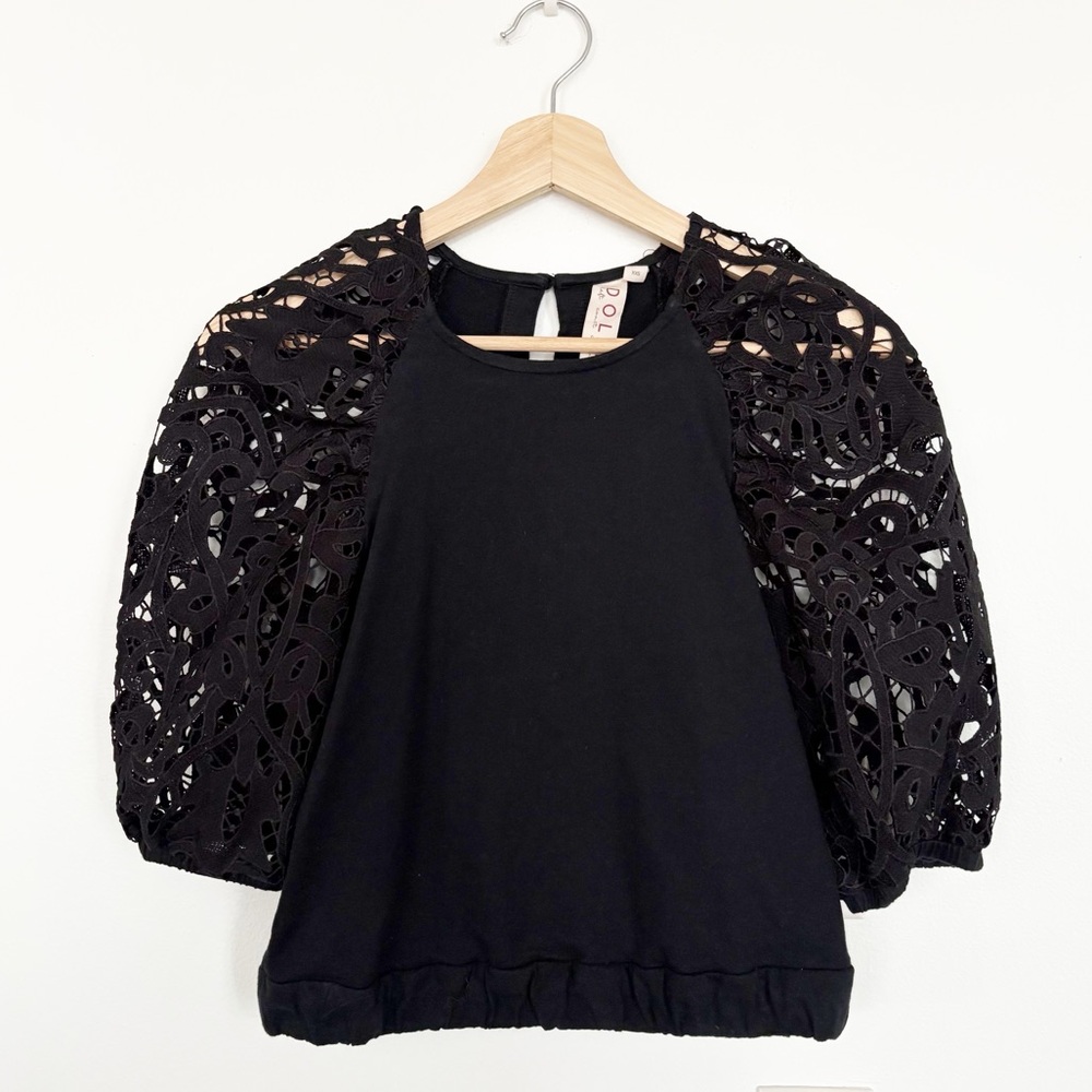 Anthropologie || Dolan Lace Sleeve Top Black XXS
